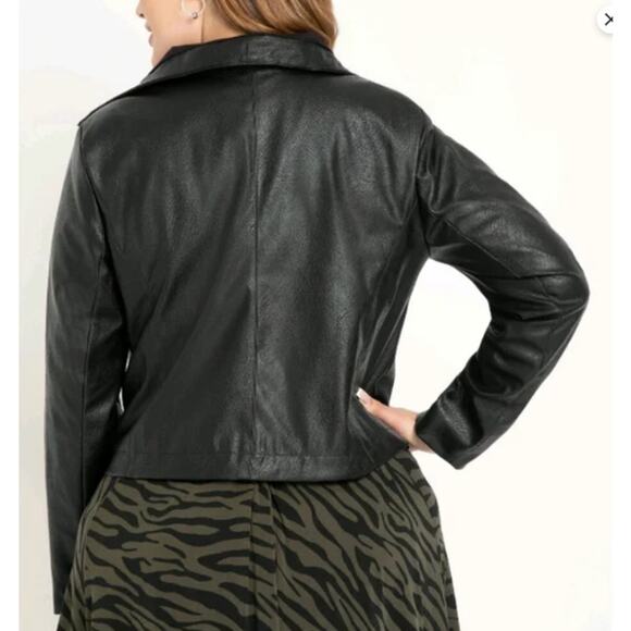 Eloquii Black Faux Vegan Leather Asymmetrical Moto Jacket Size 18 - Picture 3 of 9